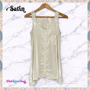 Fun & Flirt Creamy Champagne Shimmer Button Up Tank Top Blouse Women’s M